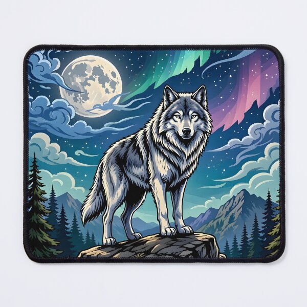 Item preview, Lone Wolf Under Northern Lights and Full Moon designed and sold by Herodestroyer.
