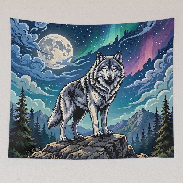 Item preview, Lone Wolf Under Northern Lights and Full Moon designed and sold by Herodestroyer.