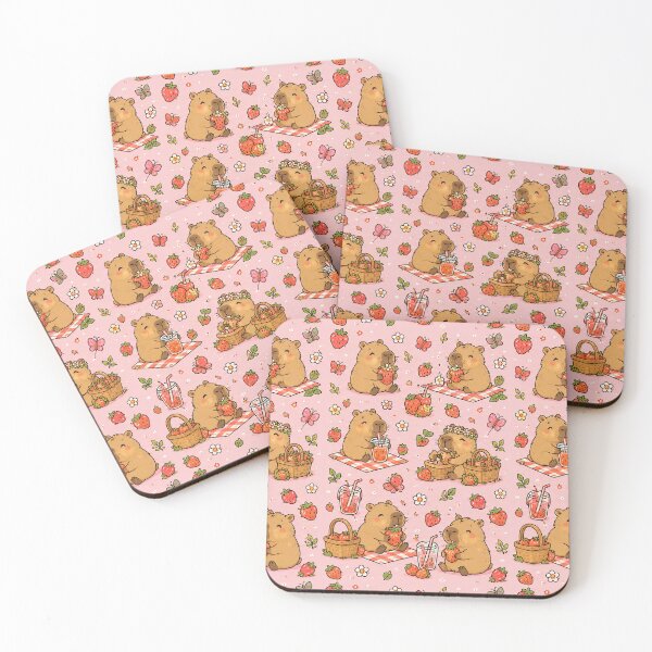 Item preview, Capybara Strawberry Picnic Pattern designed and sold by Soft Berry Studio.