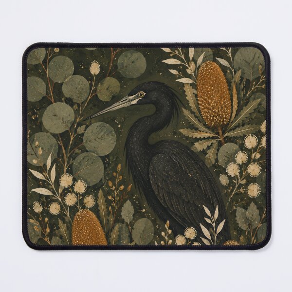 Item preview, Black Heron And Golden Banksia - Dark Botanical Eucalyptus Painting designed and sold by Jozefin's Studio.