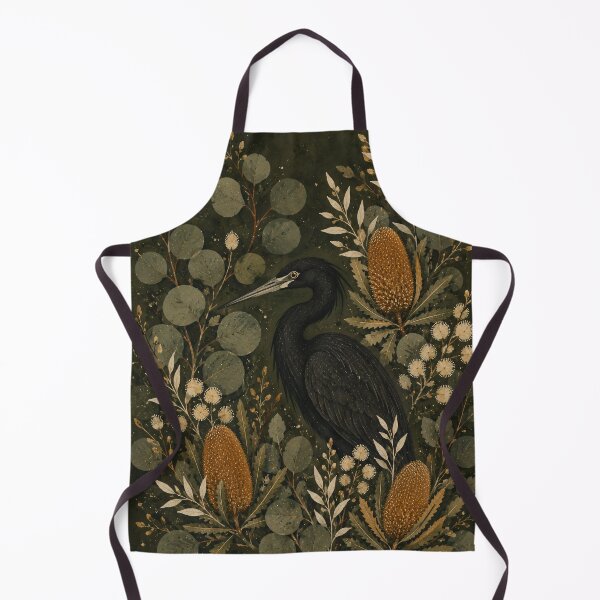 Item preview, Black Heron And Golden Banksia - Dark Botanical Eucalyptus Painting designed and sold by Jozefin's Studio.