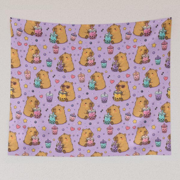 Item preview, Capybara Bubble Tea Pattern designed and sold by Soft Berry Studio.