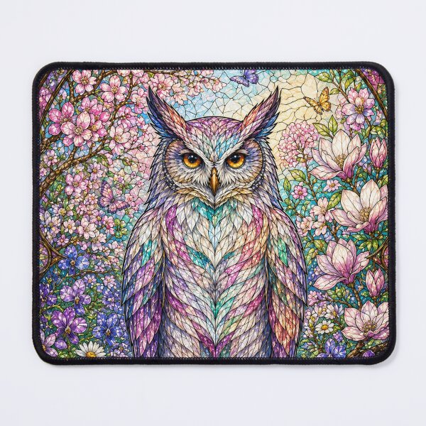 Item preview, The Spring Owl – Floral Guardian in Stained Glass designed and sold by Pixel Otaku Gallery.