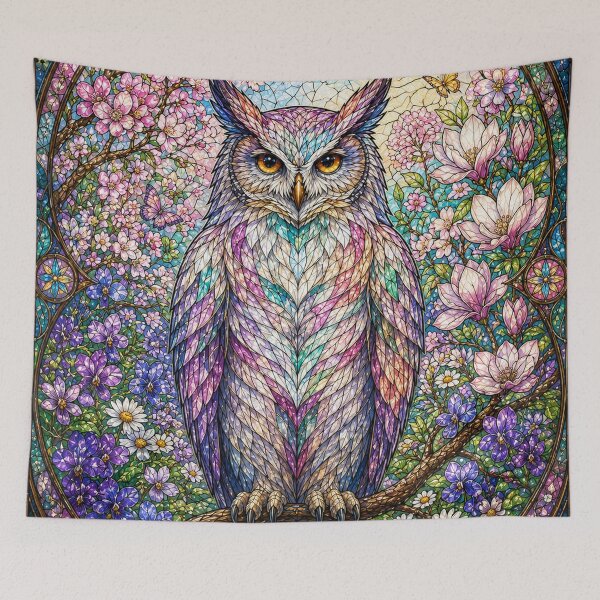 Item preview, The Spring Owl – Floral Guardian in Stained Glass designed and sold by Pixel Otaku Gallery.