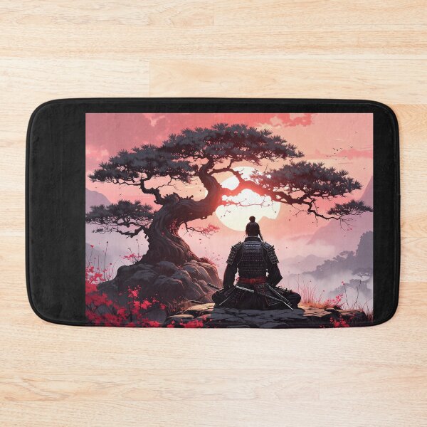 Item preview, Samurai meditating under a sacred tree designed and sold by Schoenenwald — Art Japonais, Zen & Nature.