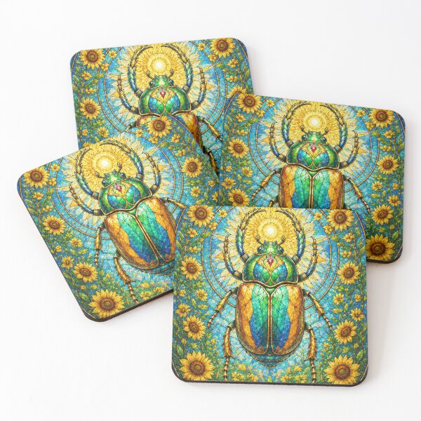 Item preview, The Summer Scarab – A stained-glass solar jewel designed and sold by Pixel Otaku Gallery.