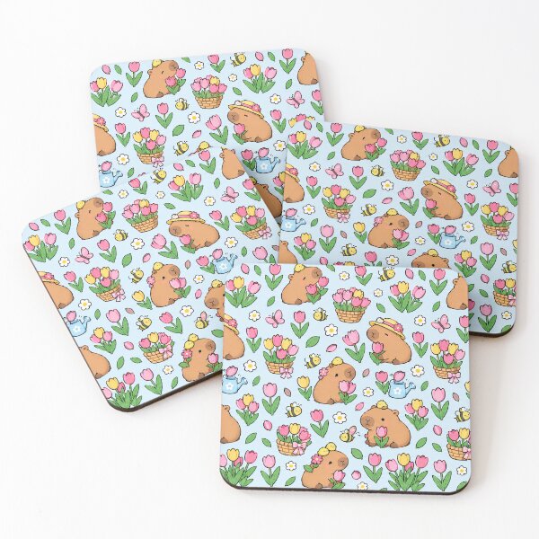 Item preview, Capybara Tulip Garden Pattern designed and sold by Soft Berry Studio.