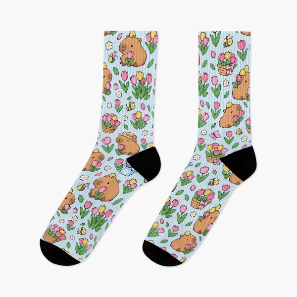Item preview, Capybara Tulip Garden Pattern designed and sold by Soft Berry Studio.