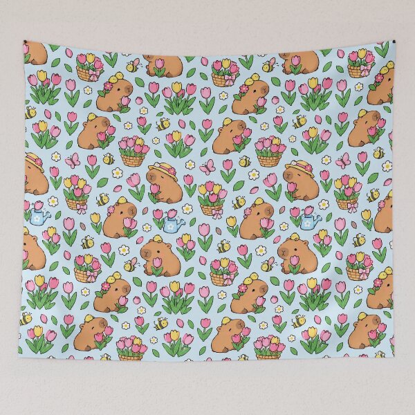 Item preview, Capybara Tulip Garden Pattern designed and sold by Soft Berry Studio.