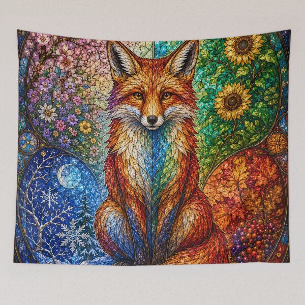 Item preview, The Fox of the Four Seasons – Wild Spirit in Stained Glass designed and sold by Pixel Otaku Gallery.