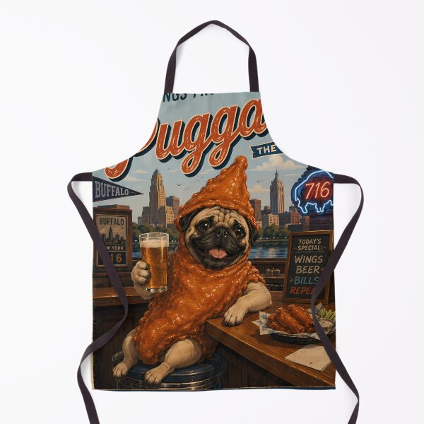 Aperçu de l'œuvre Salutations de Puggalo Chicken Wings, art de voyage vintage pour carlins, 716 Buffalo, NY créée et vendue par The716Studio.