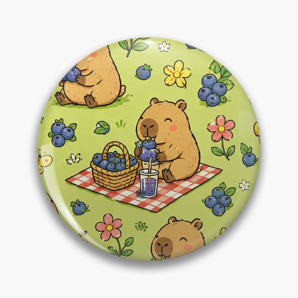 Item preview, Cute Capybara Blueberry Picnic Pattern designed and sold by Soft Berry Studio.