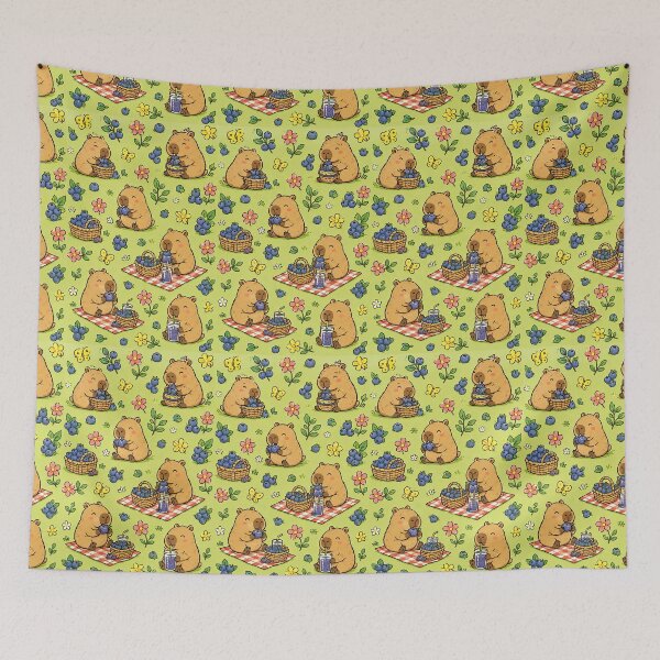 Item preview, Cute Capybara Blueberry Picnic Pattern designed and sold by Soft Berry Studio.