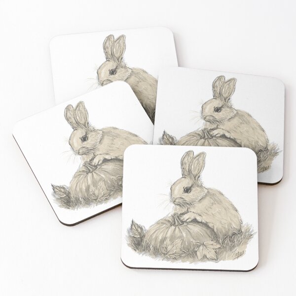 Item preview, Cozy Autumn Bunny & Pumpkin – Vintage Cottagecore Pencil Drawing designed and sold by hopenoli_art.