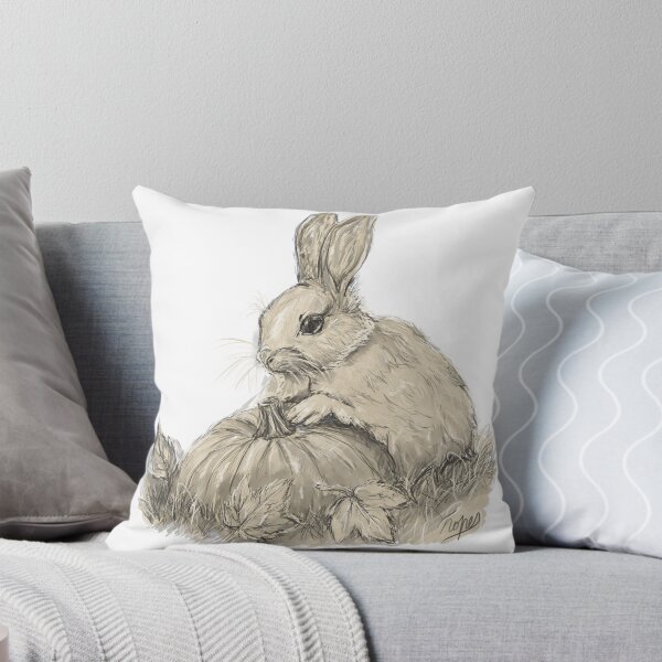 Item preview, Cozy Autumn Bunny & Pumpkin – Vintage Cottagecore Pencil Drawing designed and sold by hopenoli_art.