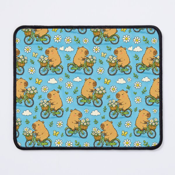 Item preview, Cute Capybara Daisy Bicycle Pattern designed and sold by Soft Berry Studio.