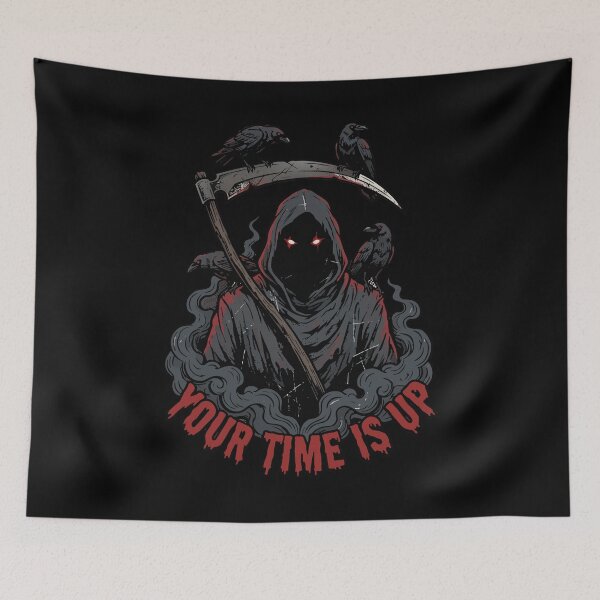 Item preview, HALLOWEEN Your Time Is Up Grim Reaper - Retro Horror Movie Poster designed and sold by Uglyandcute.