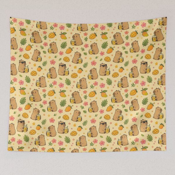 Item preview, Cute Capybara Mango Smoothie Pattern designed and sold by Soft Berry Studio.