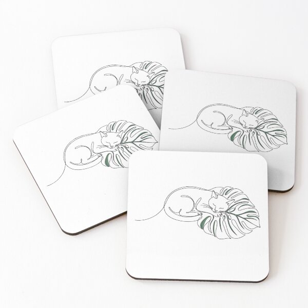 Item preview, Minimalist Sleeping Cat Monstera Leaf Line designed and sold by GTFullShop.