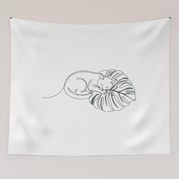 Item preview, Minimalist Sleeping Cat Monstera Leaf Line designed and sold by GTFullShop.