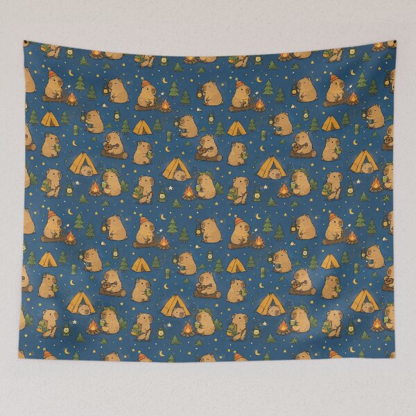 Item preview, Cute Capybara Camping Adventure Pattern designed and sold by Soft Berry Studio.