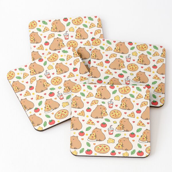 Item preview, Cute Capybara Pizza Party Pattern designed and sold by Soft Berry Studio.