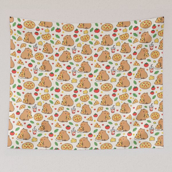 Item preview, Cute Capybara Pizza Party Pattern designed and sold by Soft Berry Studio.