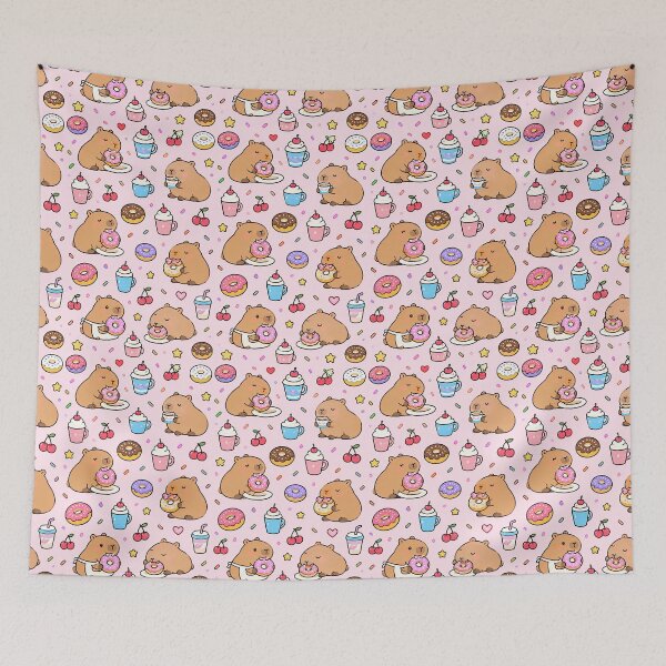 Item preview, Cute Capybara Donut Cafe Pattern designed and sold by Soft Berry Studio.