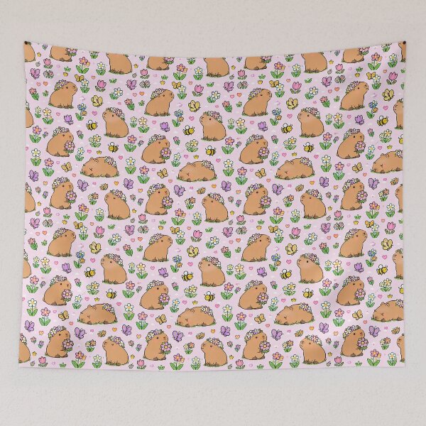 Item preview, Cute Capybara Flower Crown Pattern designed and sold by Soft Berry Studio.