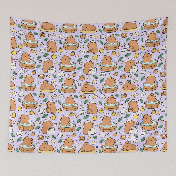 Item preview, Cute Capybara Orange Grove Pattern designed and sold by Soft Berry Studio.