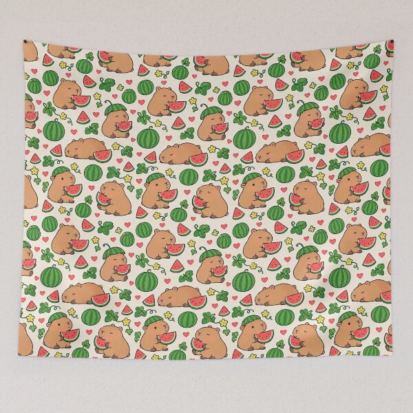 Item preview, Cute Capybara Watermelon Pattern designed and sold by Soft Berry Studio.