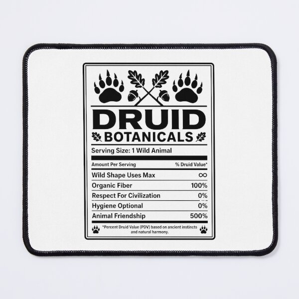 Item preview, Druid Nutrition Facts - Funny RPG Shapeshifter Stats Meme designed and sold by Dice_Goblin_Studio.