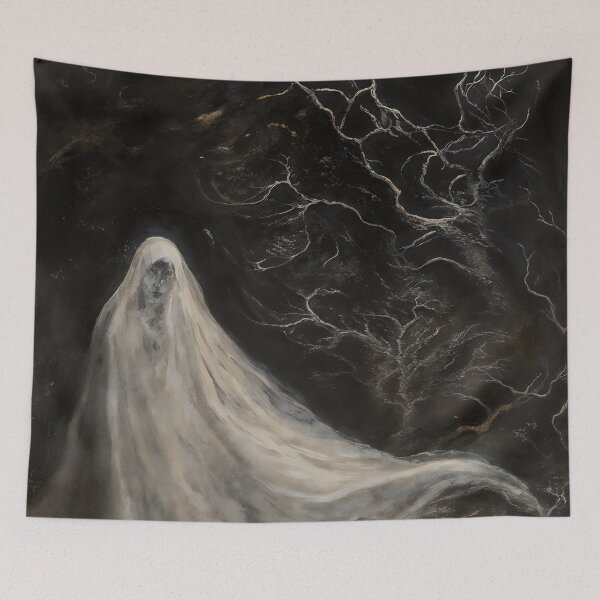 Item preview, Gothic White Ghost Floating In Dark Forest Painting designed and sold by DarkHolyQueen.
