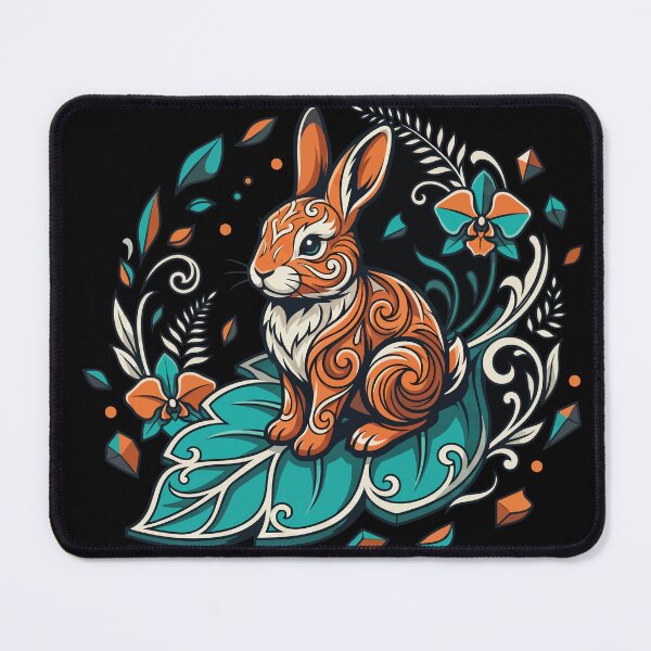 Item preview, Ornate Floral Rabbit Sitting On Leaf Vector Emblem designed and sold by ZUMERI.