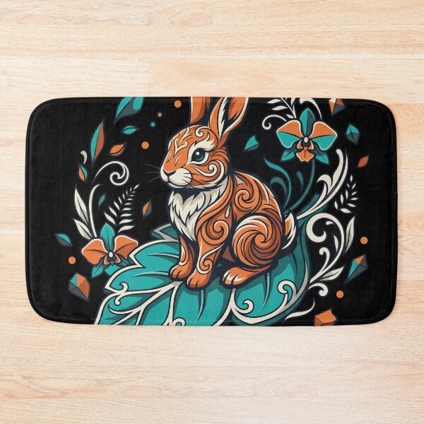 Item preview, Ornate Floral Rabbit Sitting On Leaf Vector Emblem designed and sold by ZUMERI.