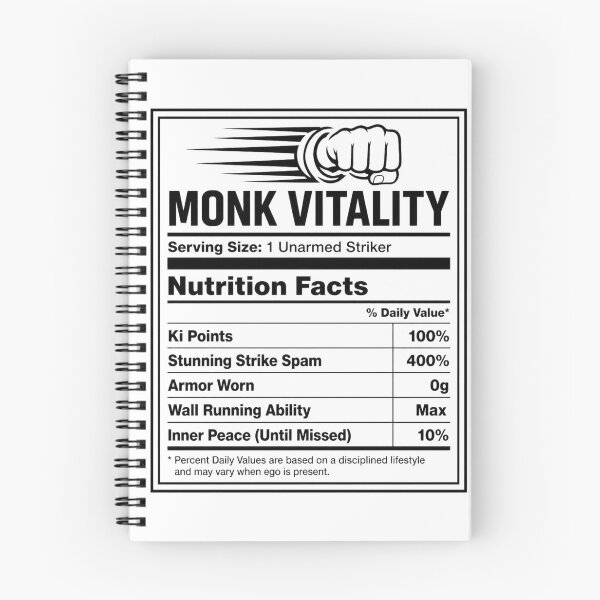 Item preview, Monk Nutrition Facts - Funny RPG Martial Artist Stats Meme designed and sold by Dice_Goblin_Studio.
