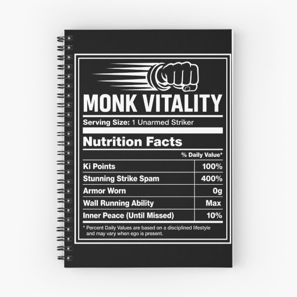 Item preview, Monk Nutrition Facts (White) - Funny RPG Martial Artist Stats Meme designed and sold by Dice_Goblin_Studio.