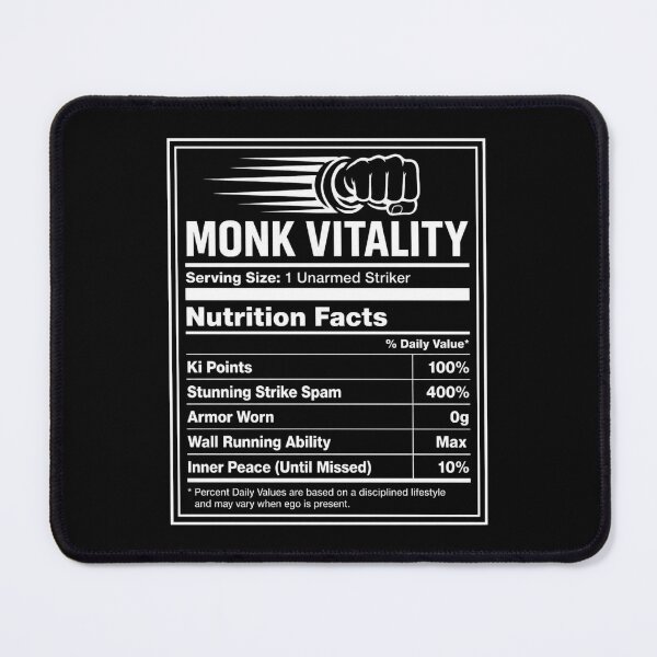 Item preview, Monk Nutrition Facts (White) - Funny RPG Martial Artist Stats Meme designed and sold by Dice_Goblin_Studio.