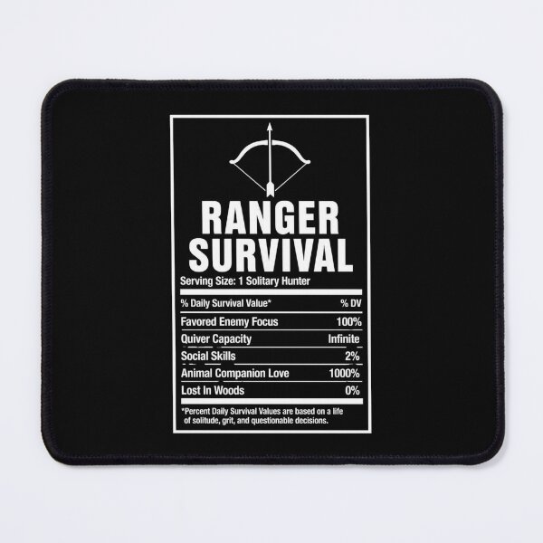 Item preview, Ranger Survival Facts (White) - Funny RPG Archer Stats Meme designed and sold by Dice_Goblin_Studio.