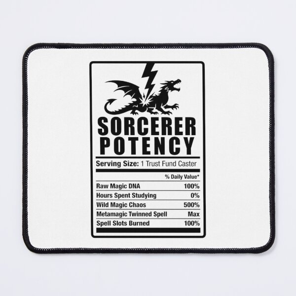Item preview, Sorcerer Nutrition Facts - Funny RPG Inborn Magic Stats Meme designed and sold by Dice_Goblin_Studio.