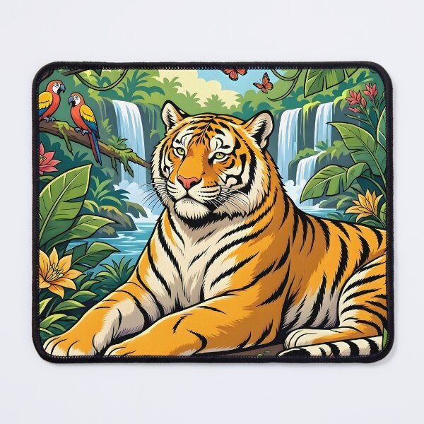 Item preview, Majestic Tiger Resting in Tropical Jungle Waterfall designed and sold by Herodestroyer.