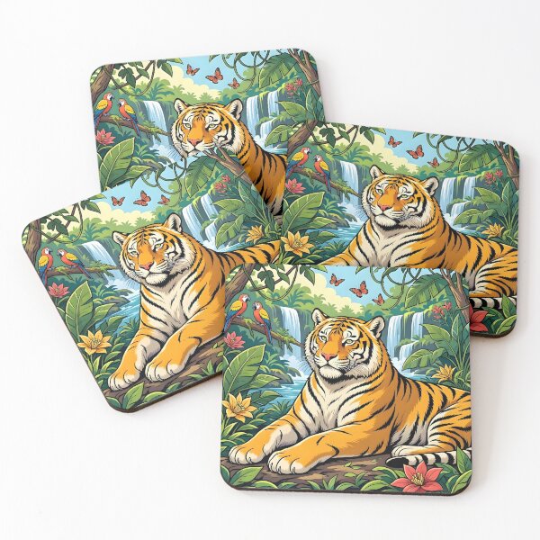 Item preview, Majestic Tiger Resting in Tropical Jungle Waterfall designed and sold by Herodestroyer.