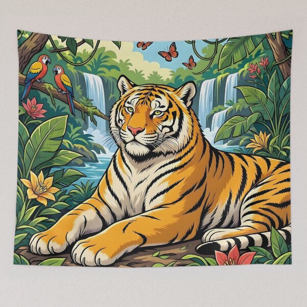 Item preview, Majestic Tiger Resting in Tropical Jungle Waterfall designed and sold by Herodestroyer.