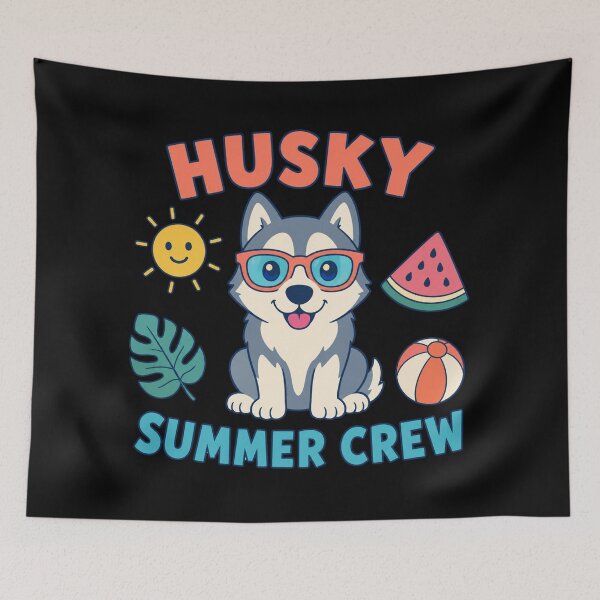 Aperçu de l'œuvre Husky Summer Crew, adorable Husky de Sibérie, chien d'été créée et vendue par DreamLayerStudio.