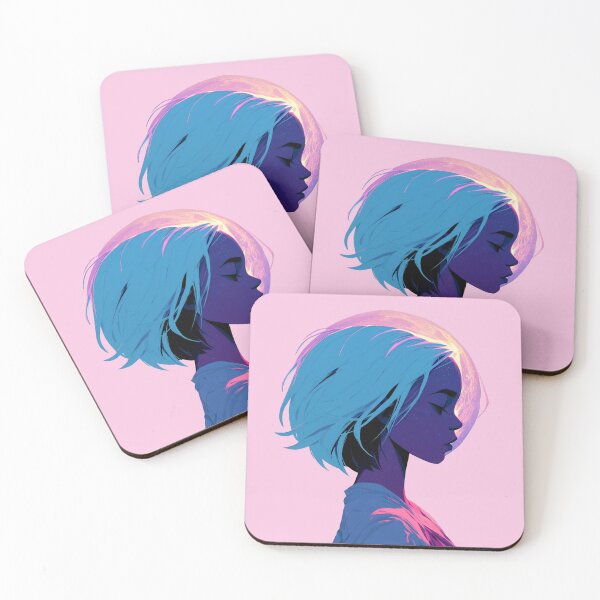 Item preview, Cosmic Neon Woman with Celestial Moon and Blue Hair PNG designed and sold by MythicMood.
