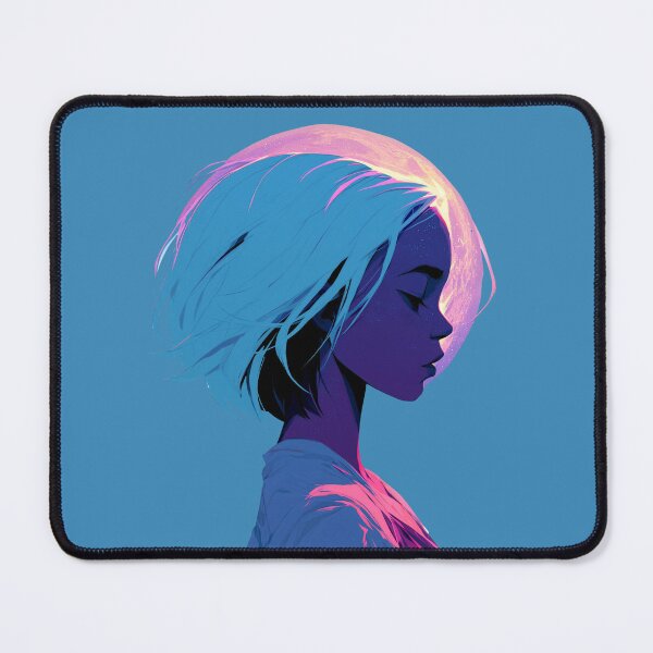 Item preview, Cosmic Neon Woman with Celestial Moon and Blue Hair PNG designed and sold by MythicMood.