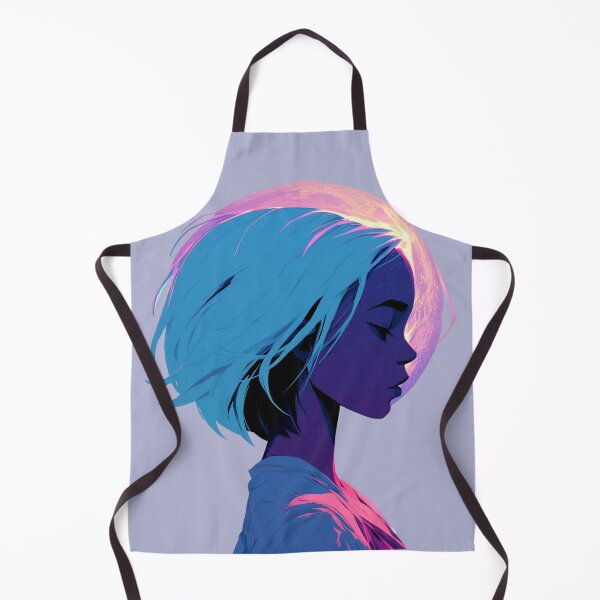 Item preview, Cosmic Neon Woman with Celestial Moon and Blue Hair PNG designed and sold by MythicMood.