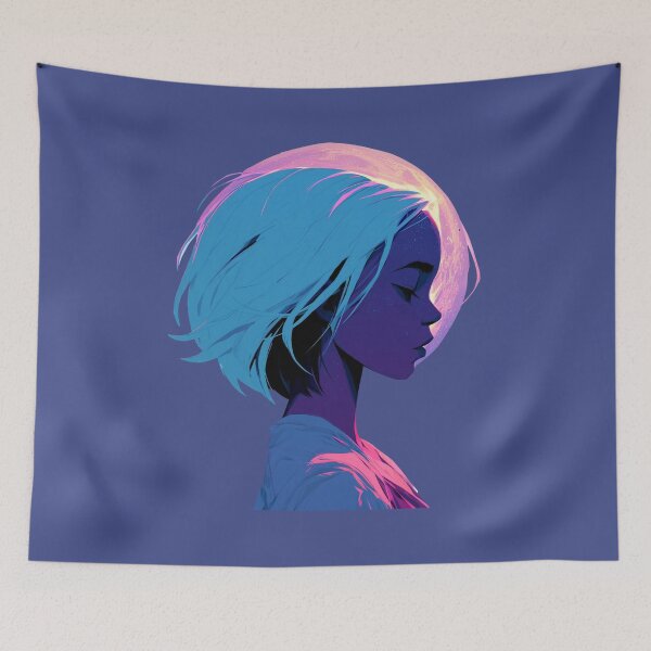 Item preview, Cosmic Neon Woman with Celestial Moon and Blue Hair PNG designed and sold by MythicMood.