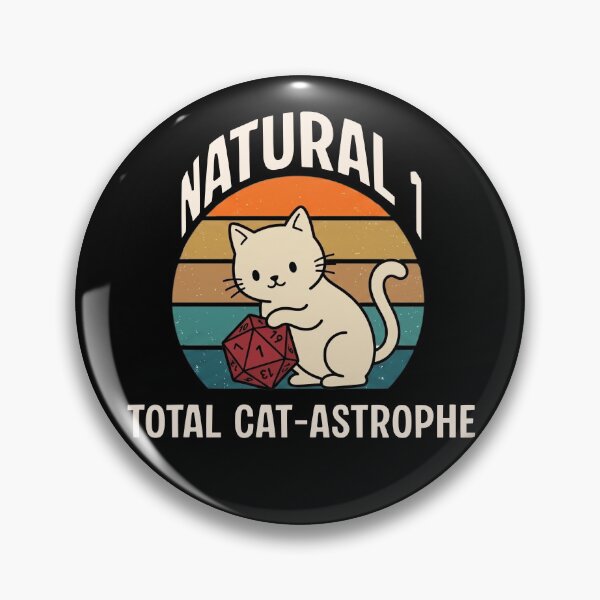 Item preview, Natural 1 Total Catastrophe - 70s Retro Sunset D20 Cat Meme designed and sold by Dice_Goblin_Studio.
