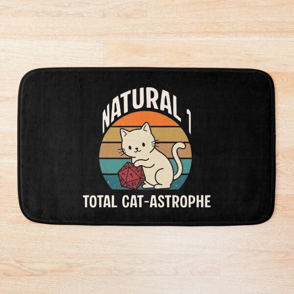 Item preview, Natural 1 Total Catastrophe - 70s Retro Sunset D20 Cat Meme designed and sold by Dice_Goblin_Studio.